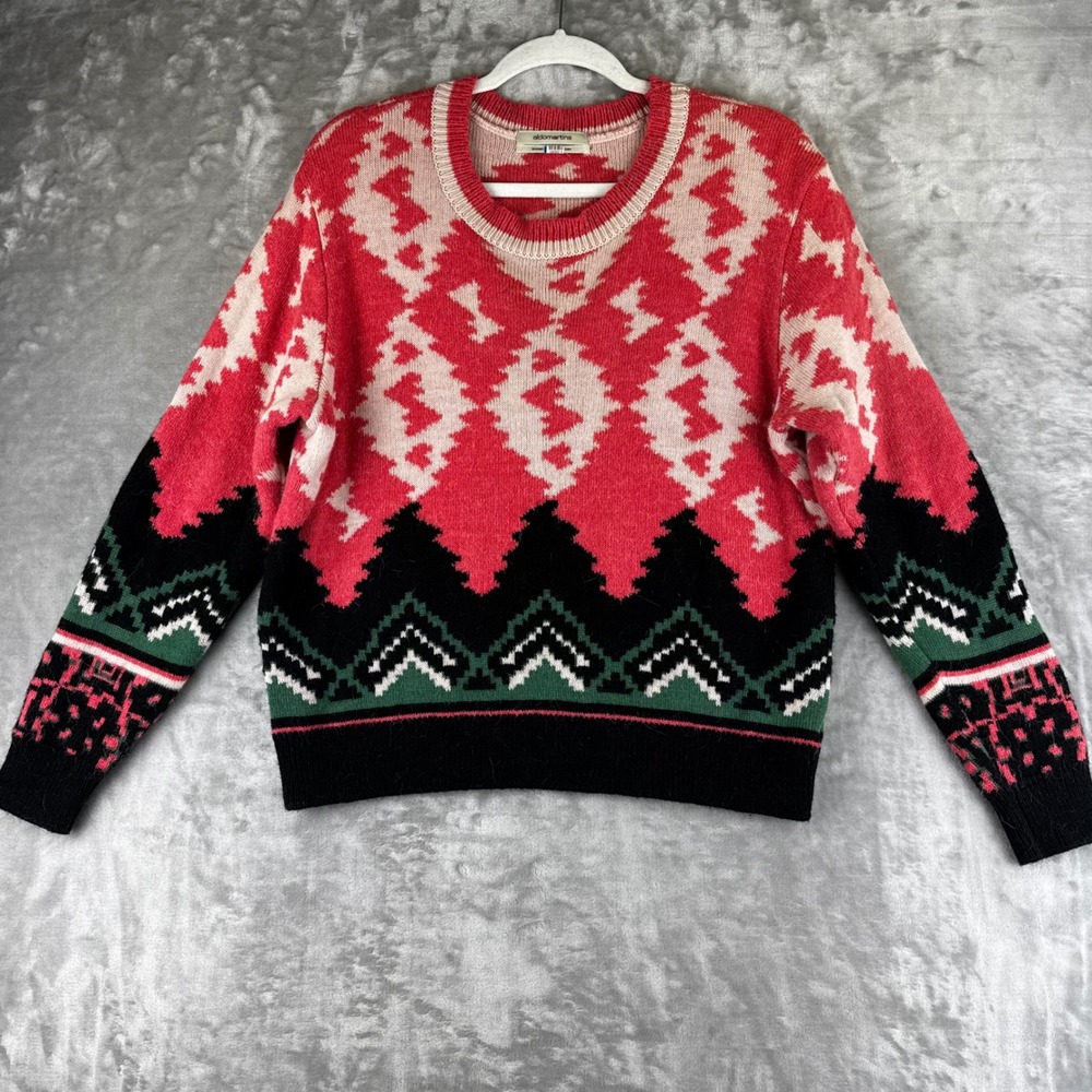 Aldomartins Sweater Women 10 Red Geometric Wool Alpaca Intarsia Knit (1570)